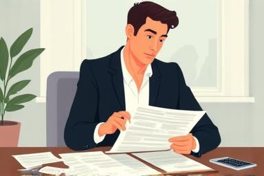 Illustration of a mid-career person reviewing documents