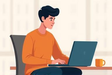 Illustration of a young professional using a laptop