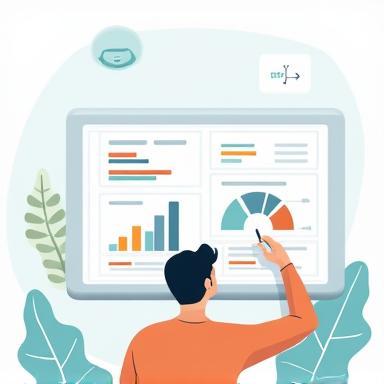 Illustration of a user analyzing financial charts